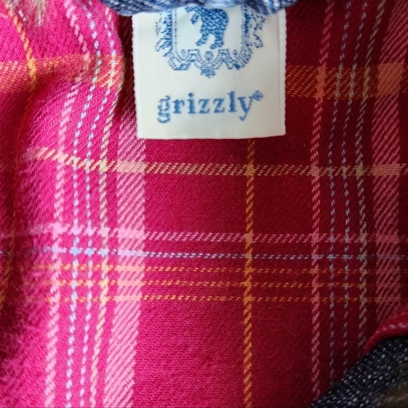 VTG Grizzly Plaid Flannel Lined Denim Jean Jacket Coat Removable Fur Collar Med - Picture 8 of 8